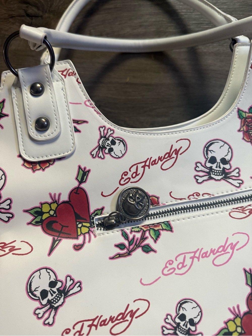 Ed Hardy Love Kills Slowly Tote with Skulls & Roses Tattoo Prints - Picture 4 of 5